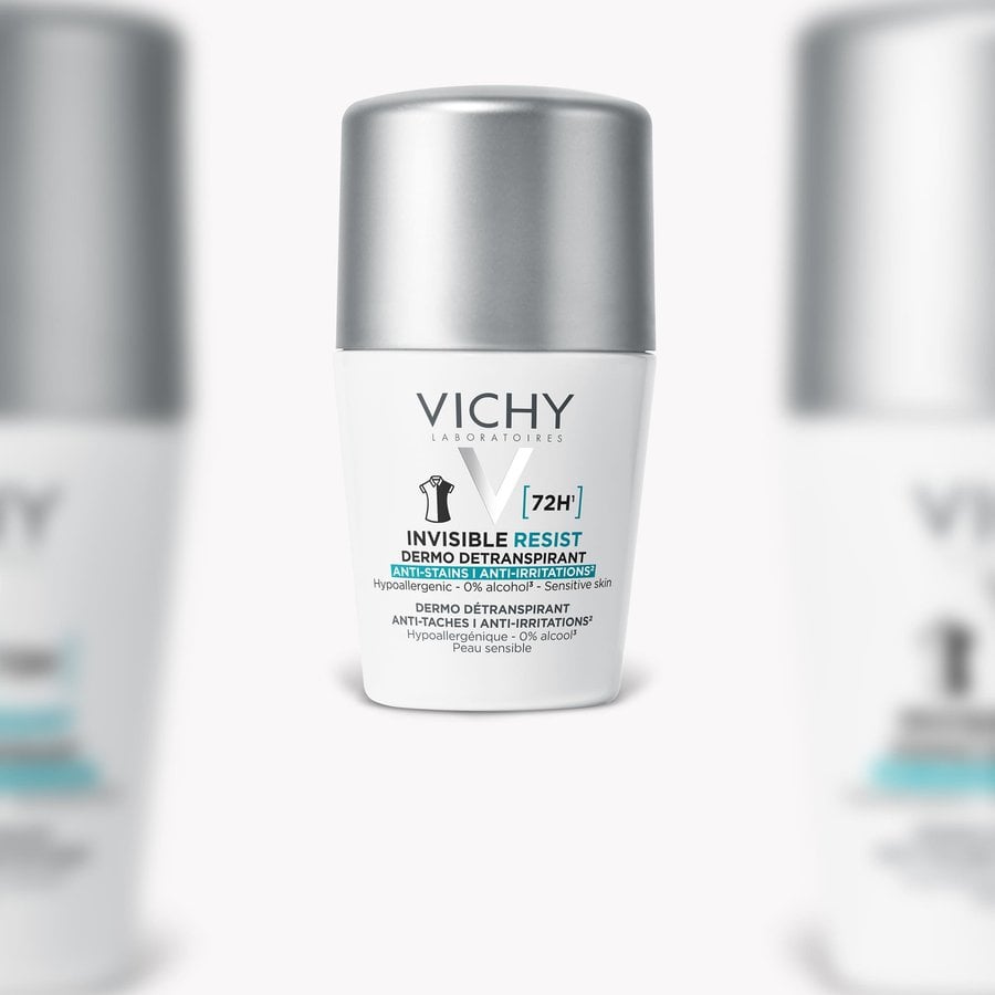 Vichy 72H Invisible Protect Anti-Perspirant Roll-On for Women 50ml – No White Marks, No Yellow Stains, 72-Hour Anti-Sweat & Anti-Odour Protection for Sensitive Skin